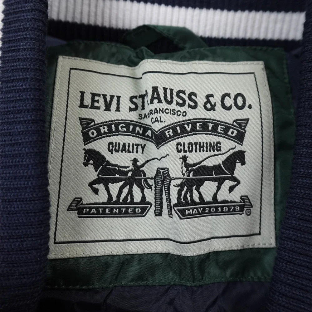 NEW Levis Jacket Mens L Green Blue Puffer Coat‎ Varsity Bomber Quilted Insulated